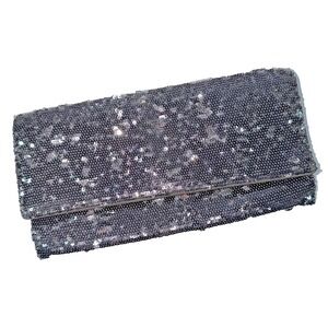 BCBG Clutch Purse Silver Gray Carbon‎ Sequin BiFold 10" x 5" Sparkle